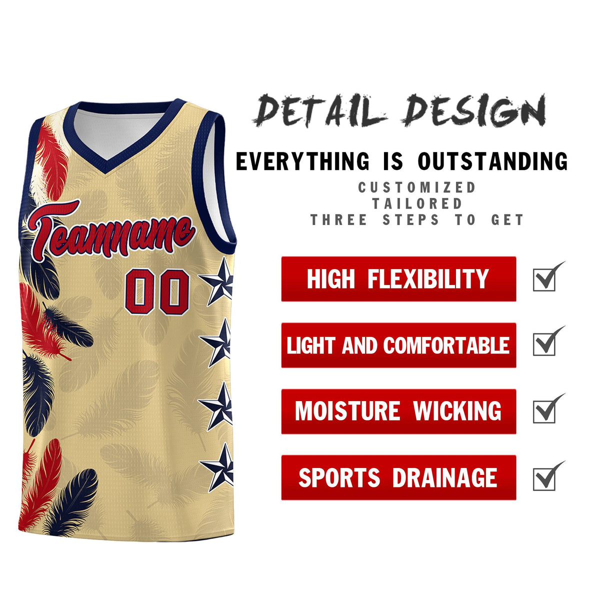 Custom Youth Basketball Jersey Khaki Red Feather Series Sports Uniform