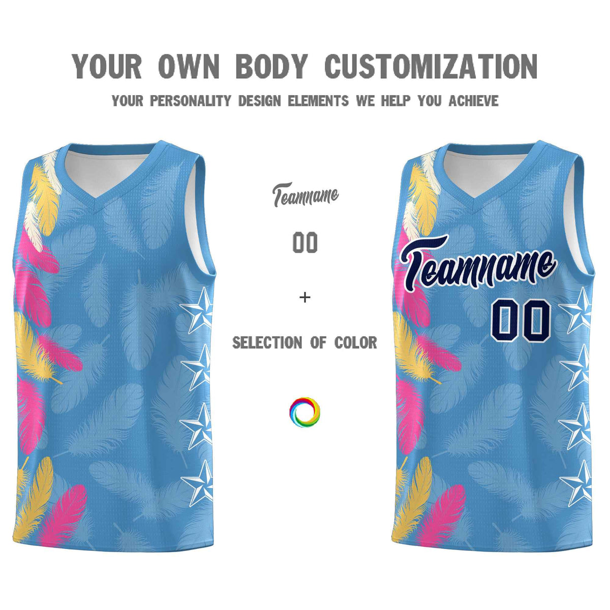 Custom Youth Basketball Jersey Light Blue Navy Feather Series Sports Uniform