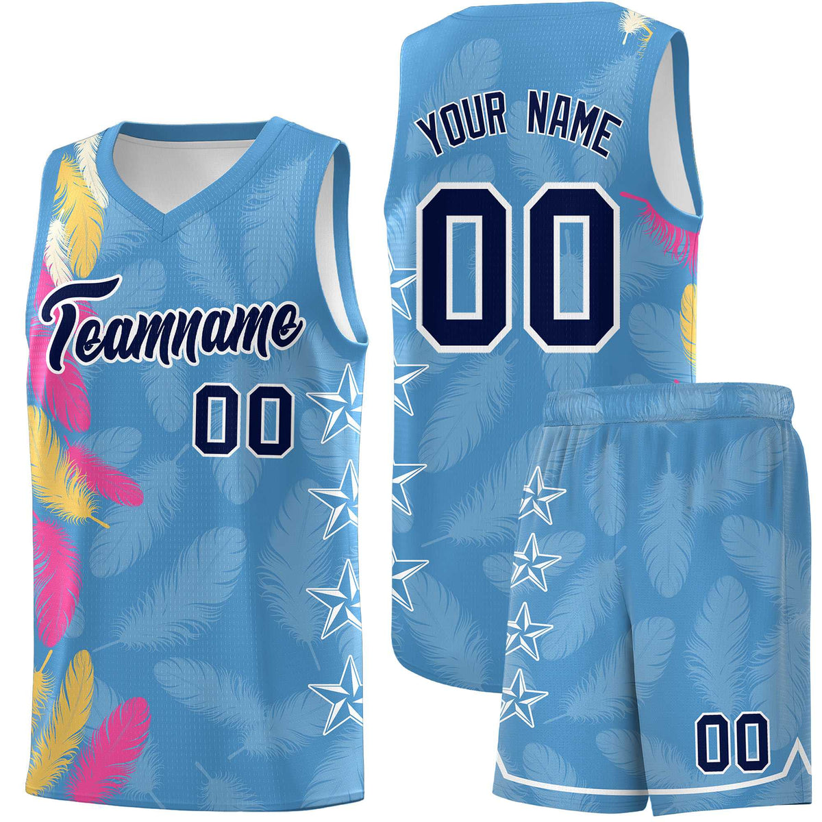 Custom Youth Basketball Jersey Light Blue Navy Feather Series Sports Uniform