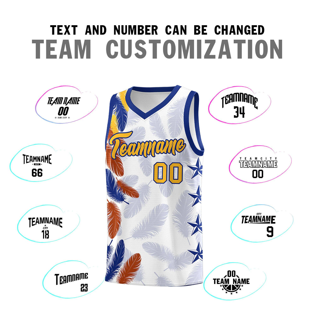 Custom Youth Basketball Jersey White Gold Feather Series Sports Uniform