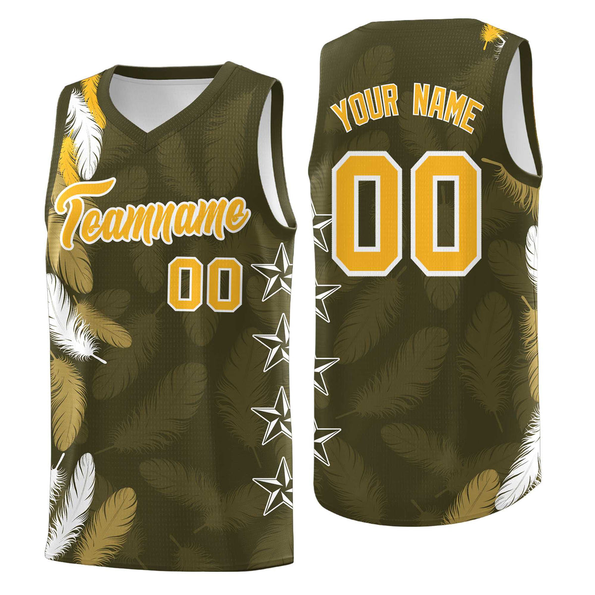 Custom Youth Basketball Jersey Olive Gold Feather Series Sports Uniform