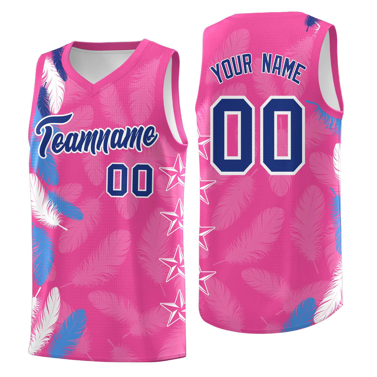 Custom Youth Basketball Jersey Pink Royal Feather Series Sports Uniform