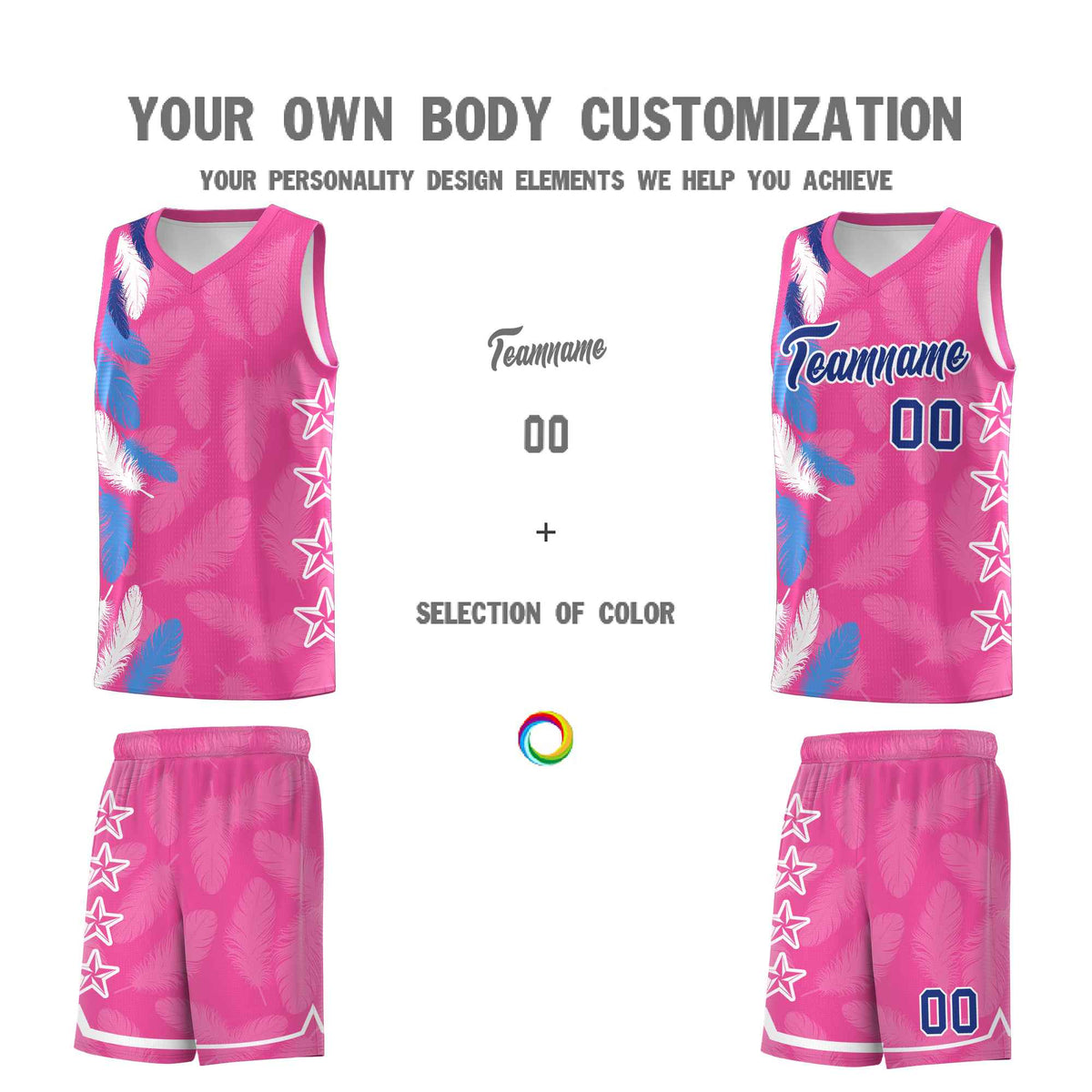 Custom Youth Basketball Jersey Pink Royal Feather Series Sports Uniform