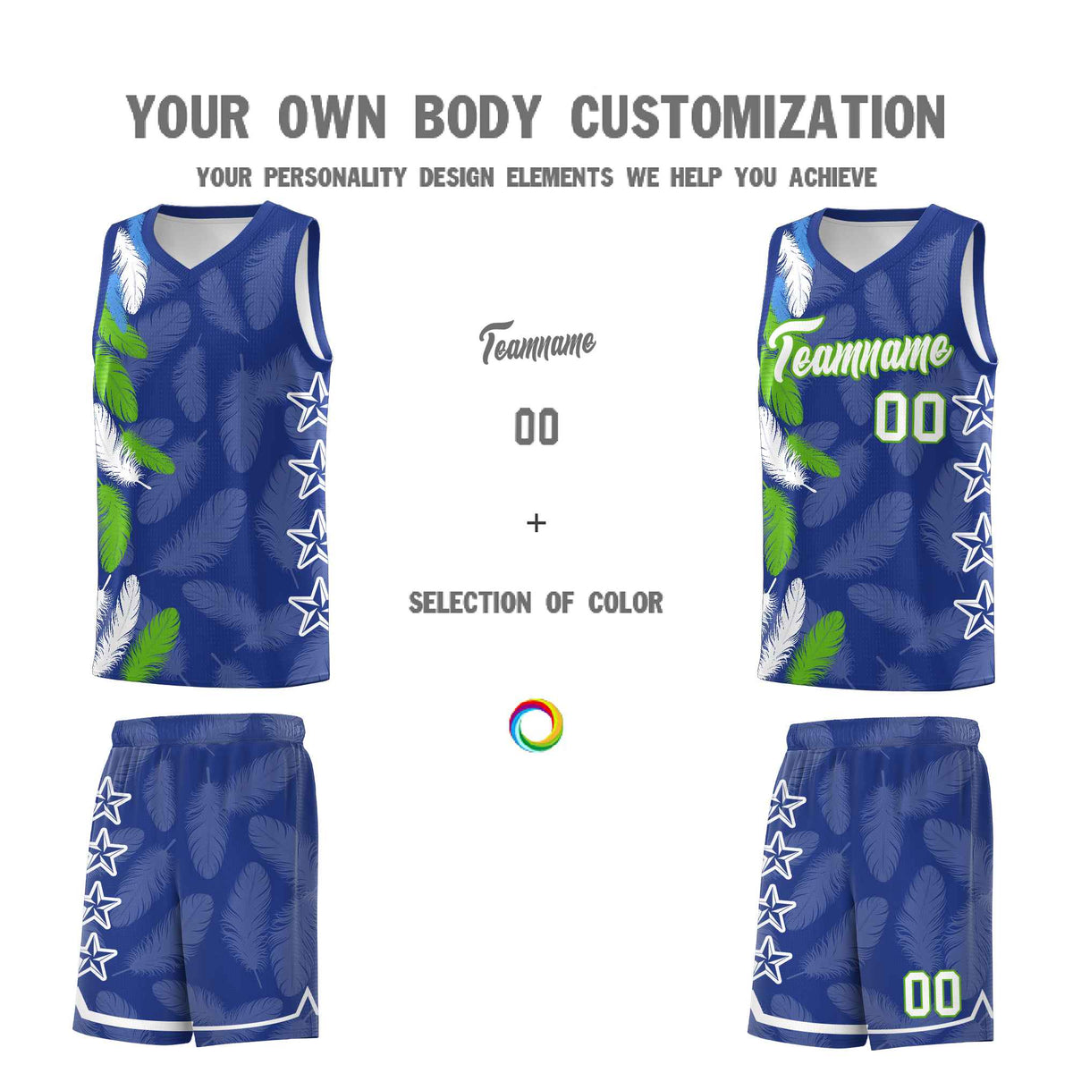 Custom Youth Basketball Jersey Royal White Feather Series Sports Uniform
