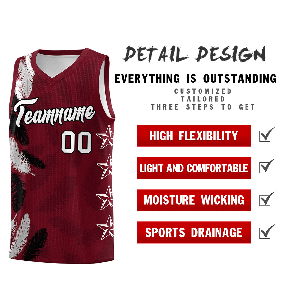 Custom Youth Basketball Jersey Maroon White Feather Series Sports Uniform