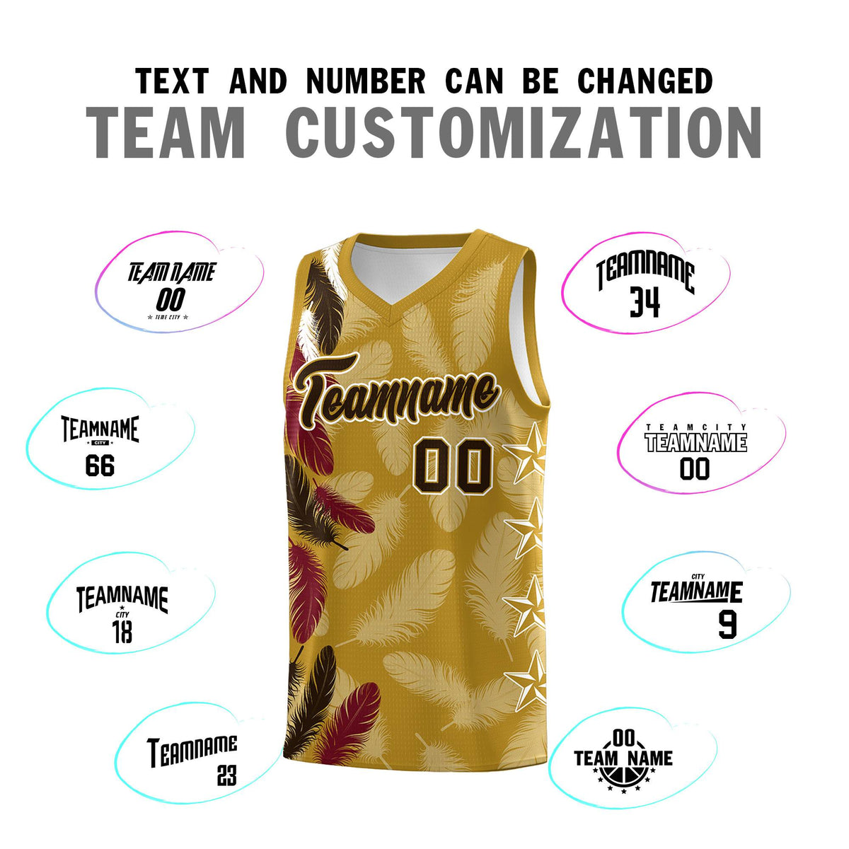 Custom Youth Basketball Jersey Old Gold Brown Feather Series Sports Uniform