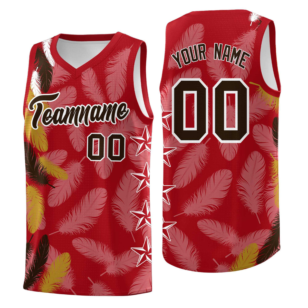 Custom Youth Basketball Jersey Red Brown Feather Series Sports Uniform