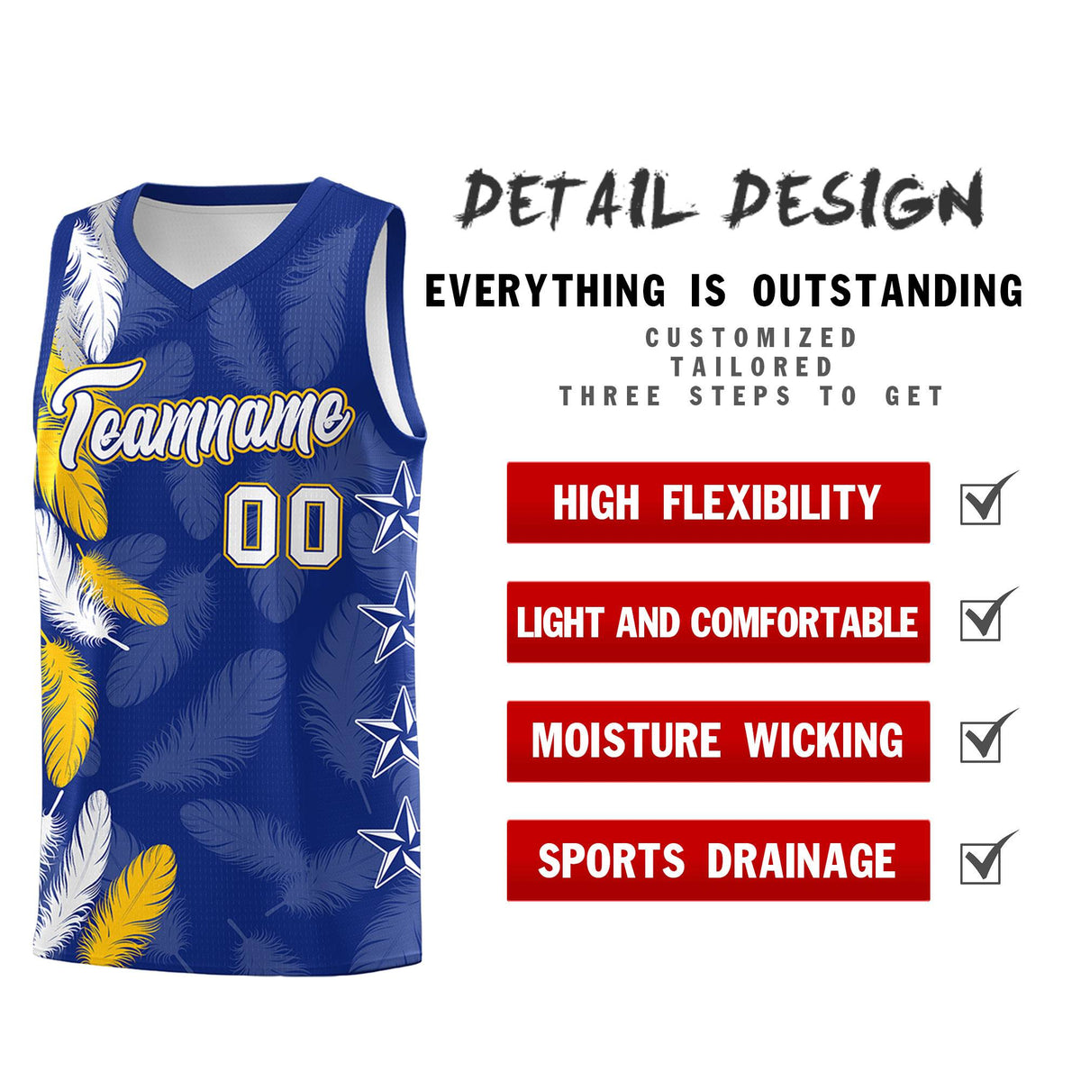 Custom Youth Basketball Jersey Royal White Feather Series Sports Uniform