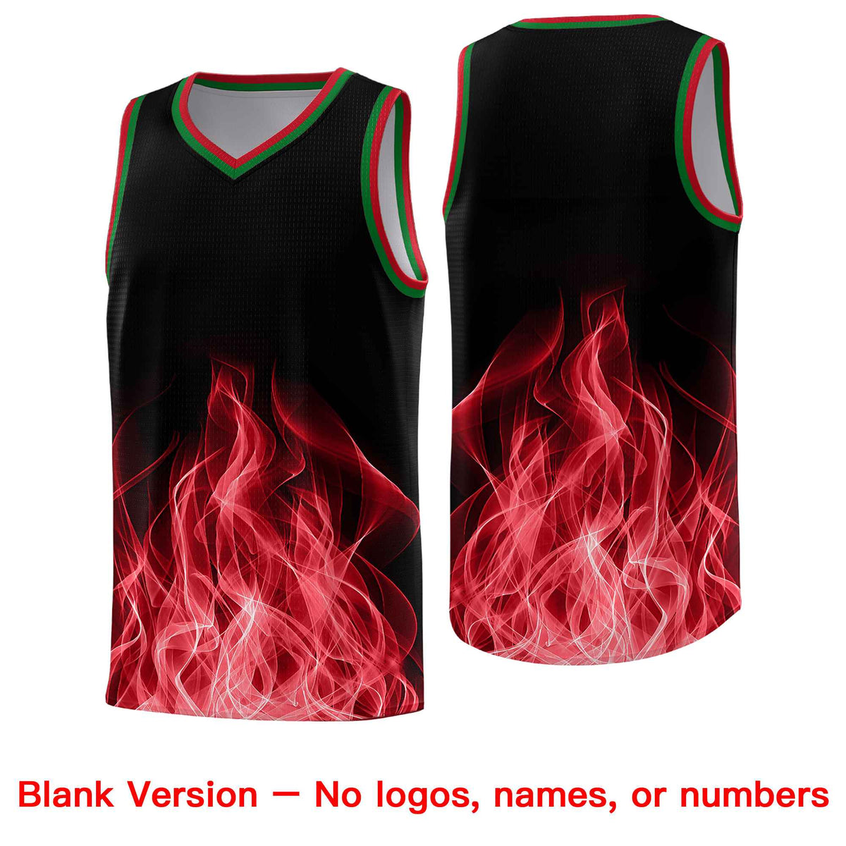 Custom Youth Basketball Jersey Black Red Flame Fire Design Personalized Team Uniform Set