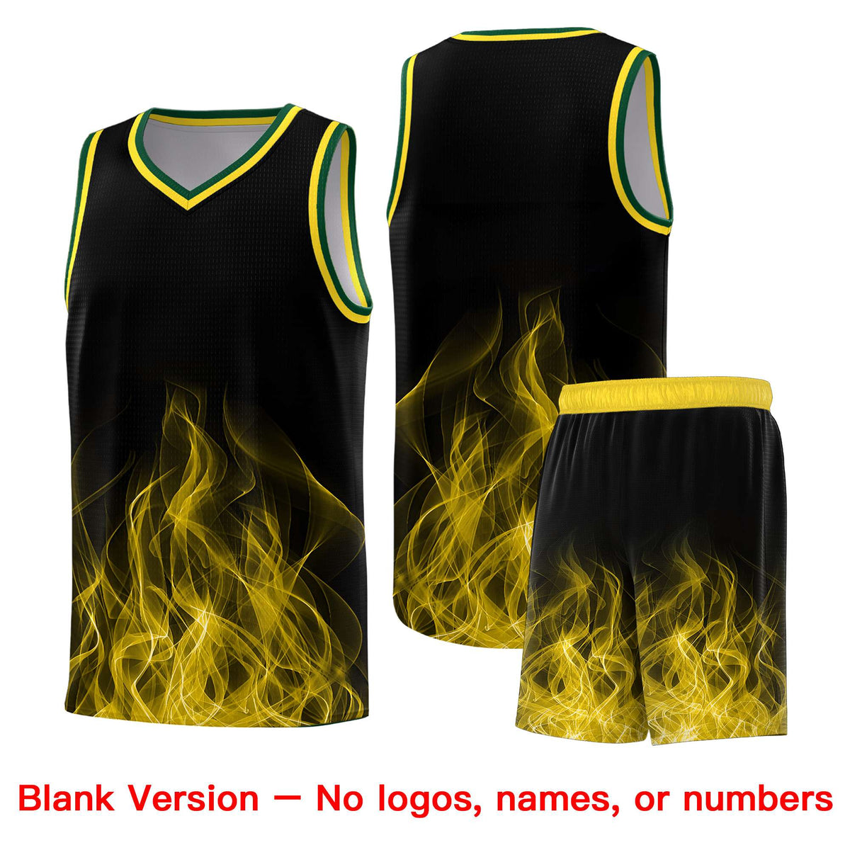 Custom Youth Basketball Jersey Black Gold Flame Design Personalized Team Uniform Set
