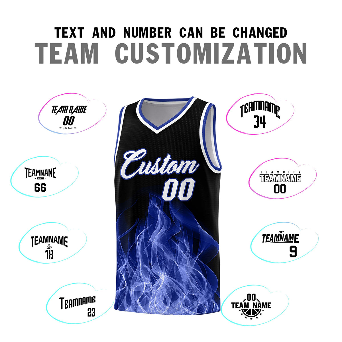 Custom Youth Basketball Jersey Black Royal Flame Design Personalized Team Uniform Set