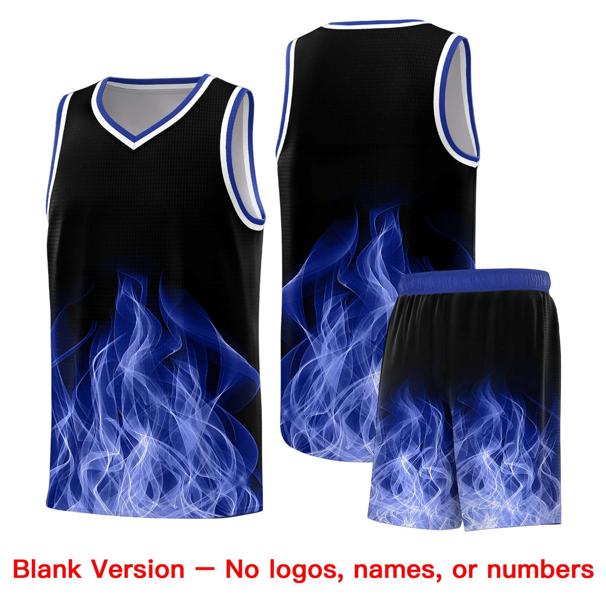 Custom Youth Basketball Jersey Black Royal Flame Design Personalized Team Uniform Set