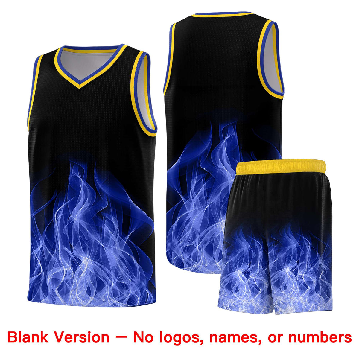 Custom Youth Basketball Jersey Black Gold Flame Fire Design Personalized Team Uniform Set