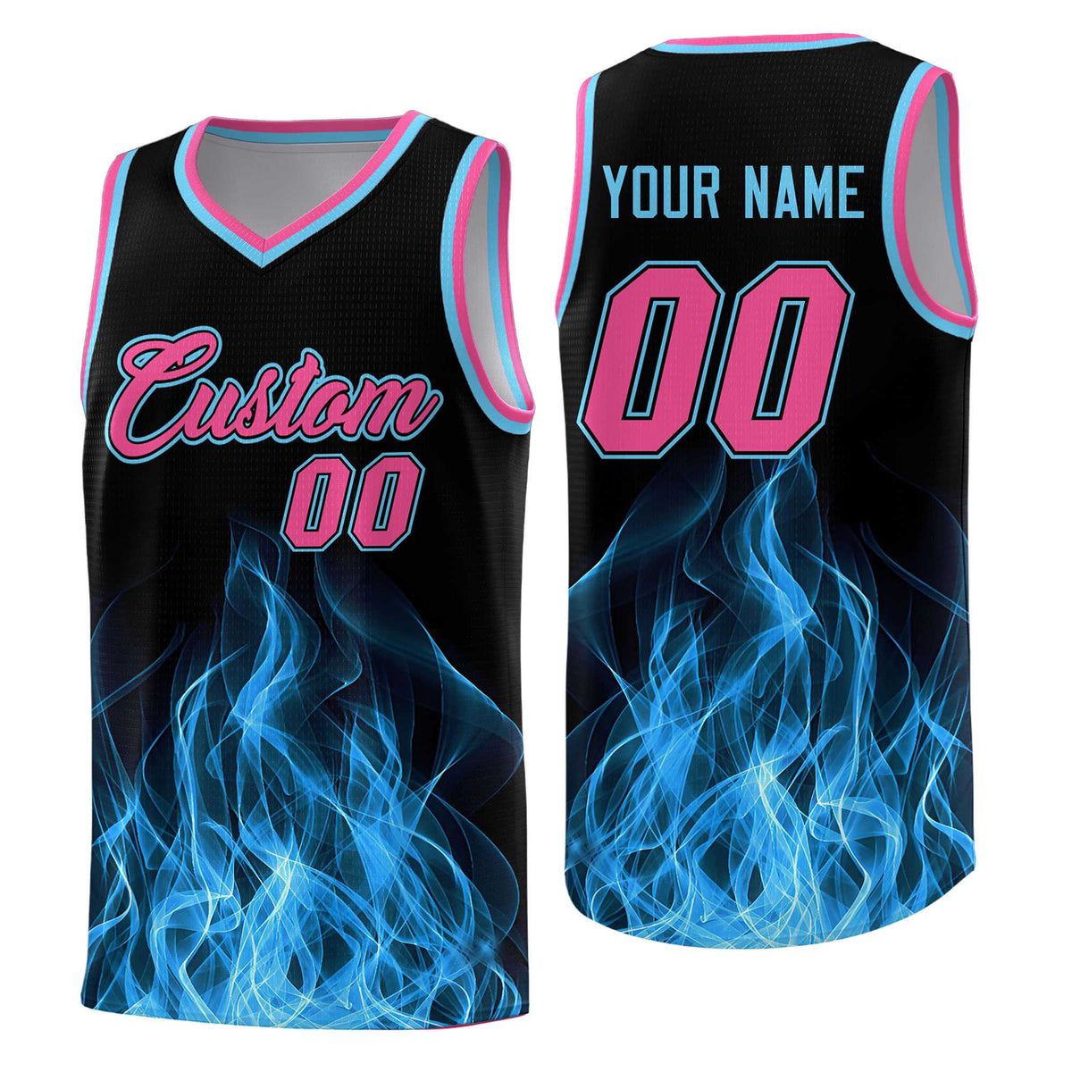 Custom Youth Basketball Jersey Black Pink Flame Design Personalized Team Uniform Set