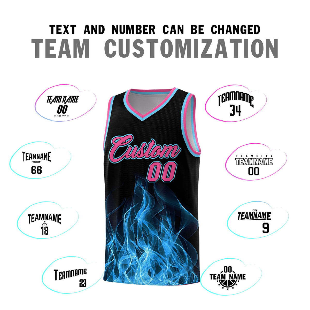 Custom Youth Basketball Jersey Black Pink Flame Design Personalized Team Uniform Set