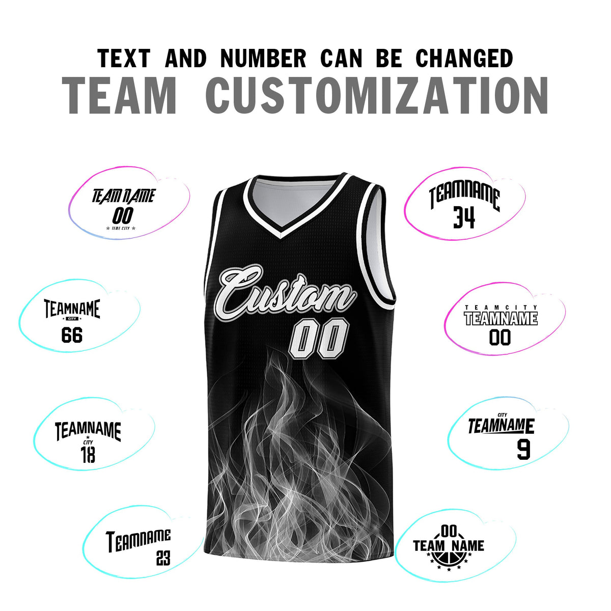 Custom Youth Basketball Jersey Black Gray Flame Fire Design Personalized Team Uniform Set