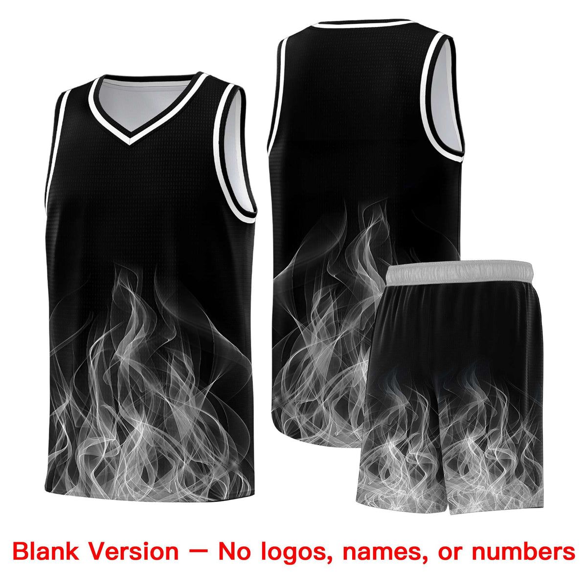 Custom Youth Basketball Jersey Black Gray Flame Fire Design Personalized Team Uniform Set