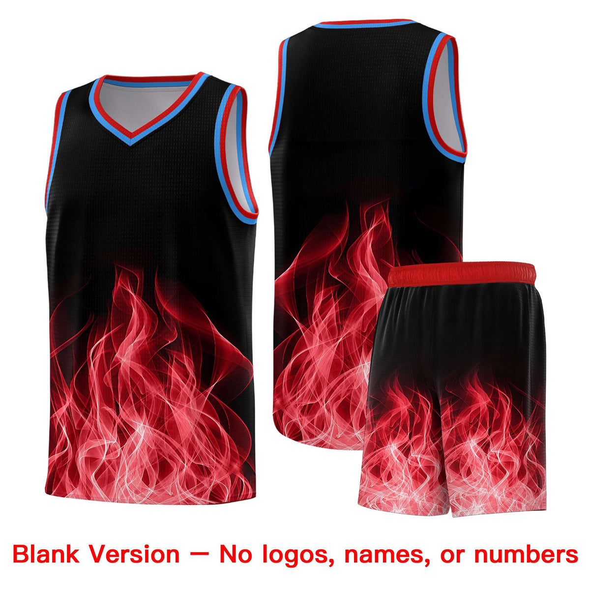 Custom Youth Basketball Jersey Black Red Flame Design Unique Team Uniform Set