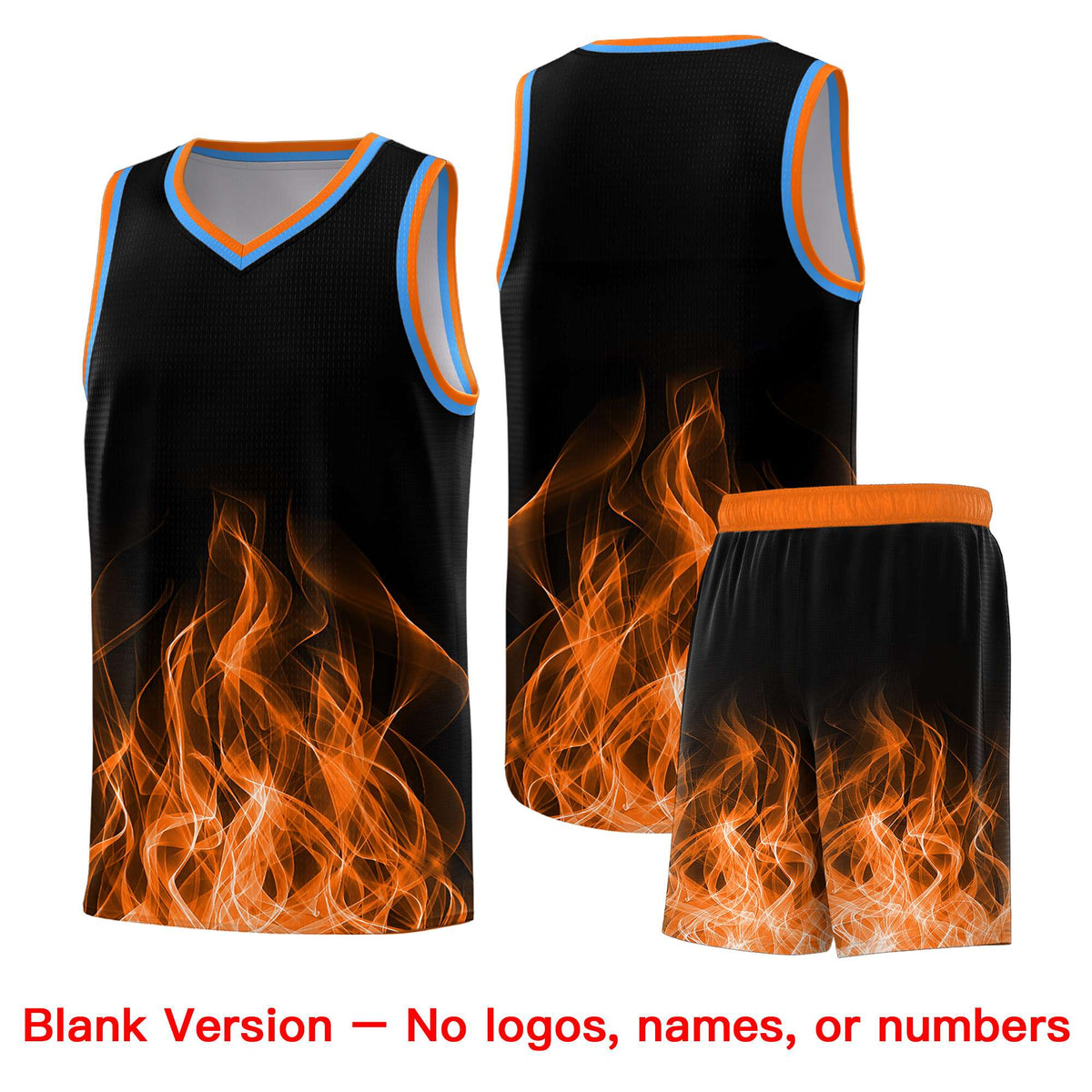 Custom Youth Basketball Jersey Black Orange Flame Design Personalized Team Uniform Set
