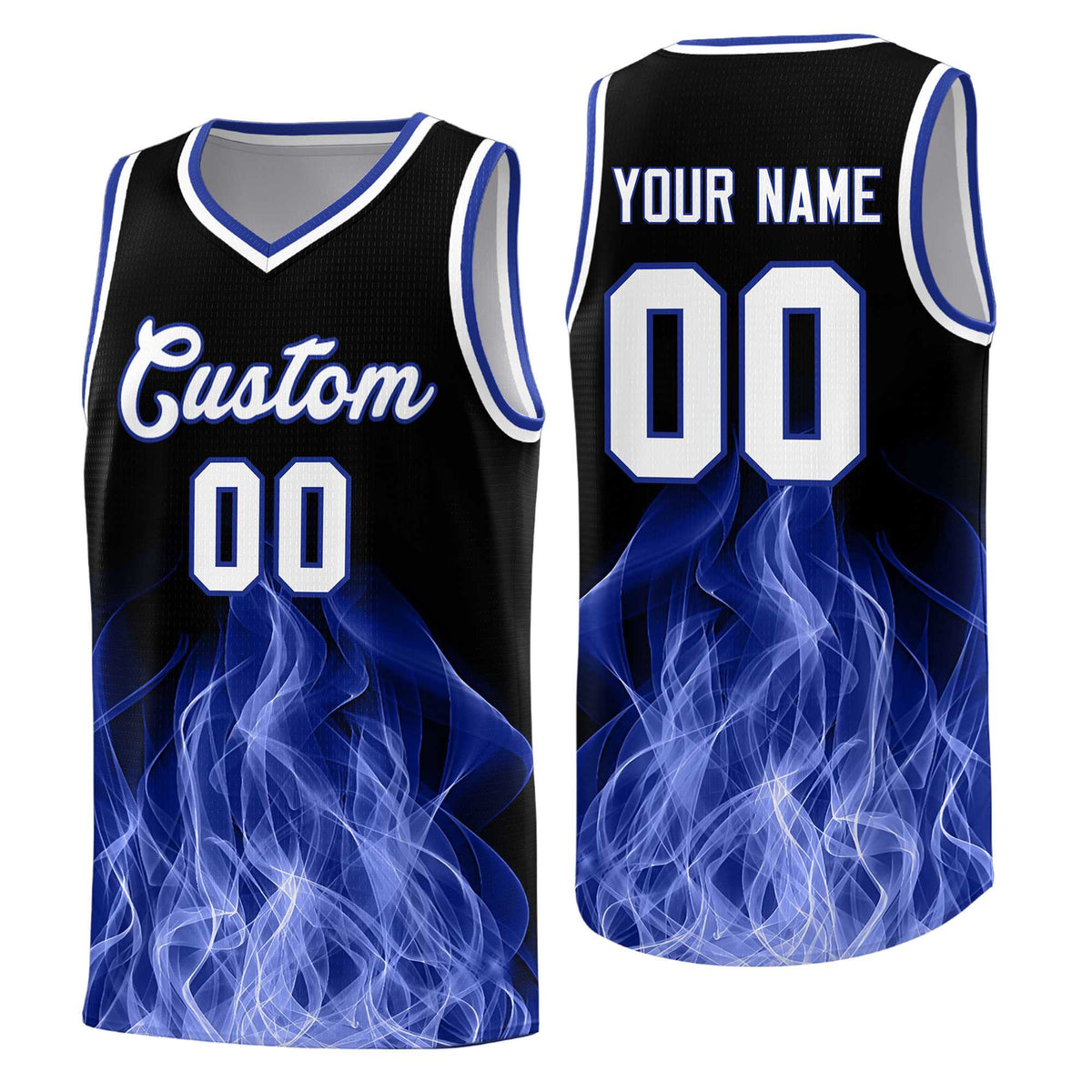 Custom Youth Basketball Jersey Black Royal Flame Design Personalized Team Uniform Set