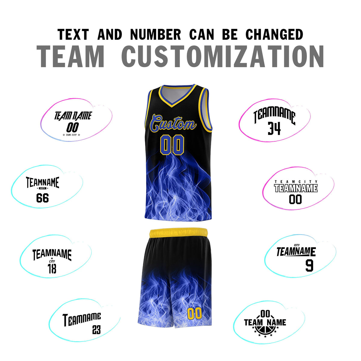 Custom Youth Basketball Jersey Black Gold Flame Fire Design Personalized Team Uniform Set
