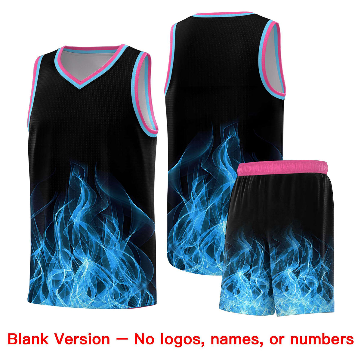 Custom Youth Basketball Jersey Black Pink Flame Design Personalized Team Uniform Set