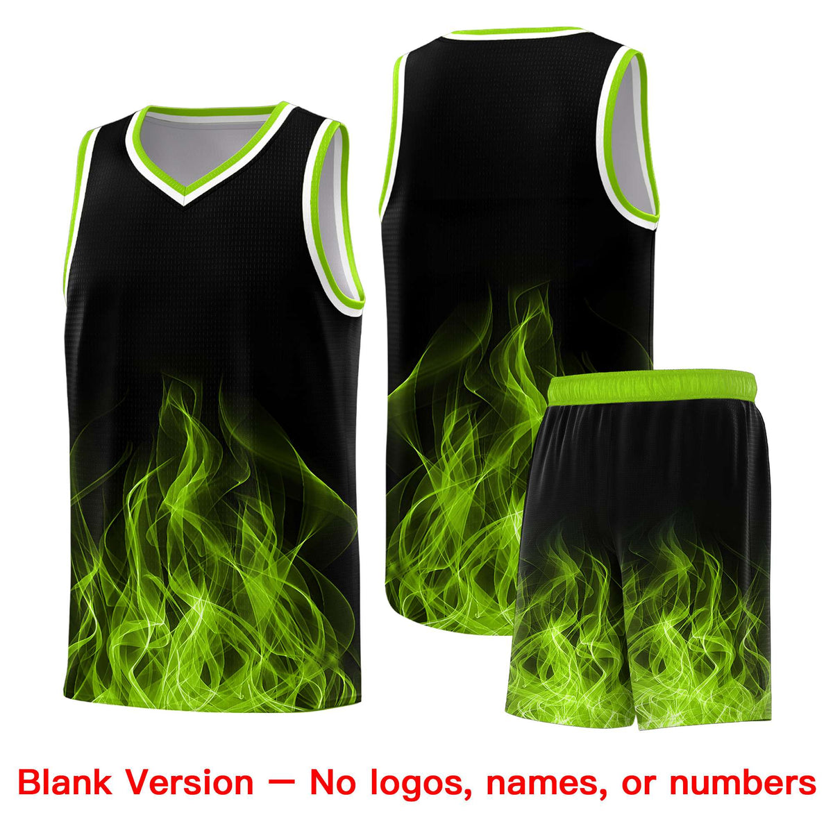 Custom Youth Basketball Jersey Black Neon Green Flame Design Personalized Team Uniform Set