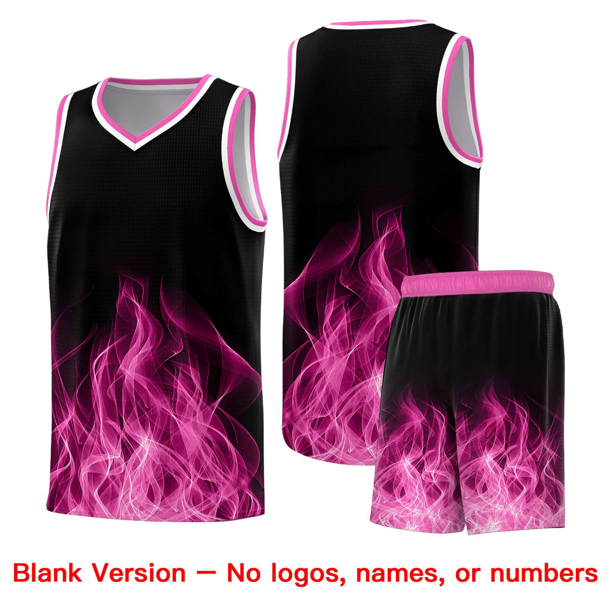 Custom Youth Basketball Jersey Black Pink Flame Fire Design Personalized Team Uniform Set