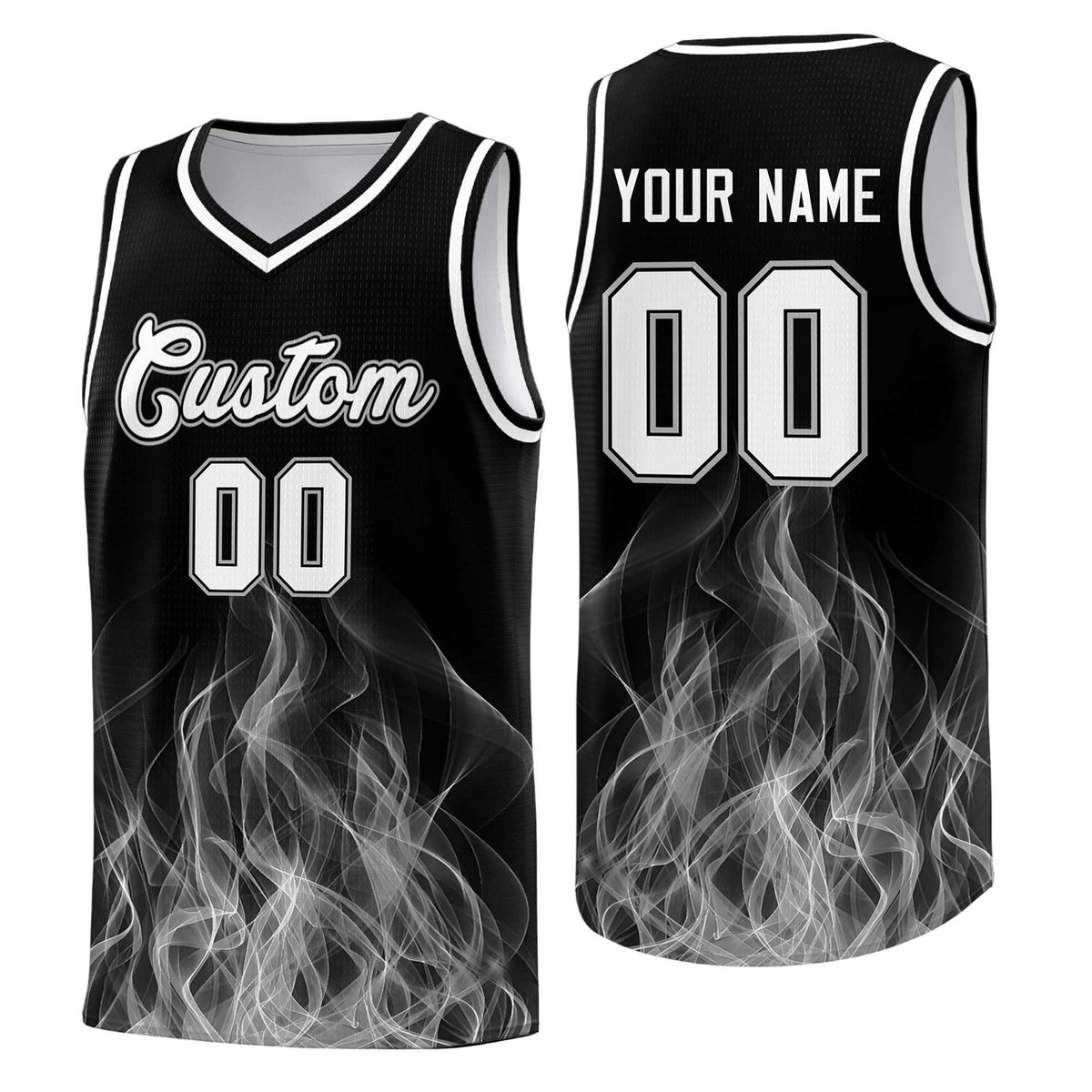 Custom Youth Basketball Jersey Black Gray Flame Fire Design Personalized Team Uniform Set