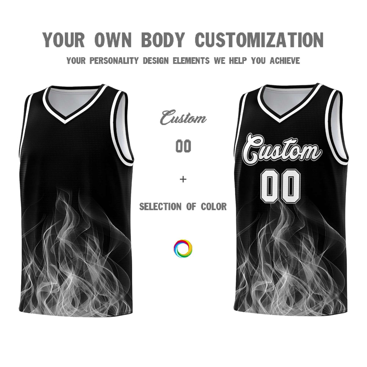 Custom Youth Basketball Jersey Black Gray Flame Fire Design Personalized Team Uniform Set