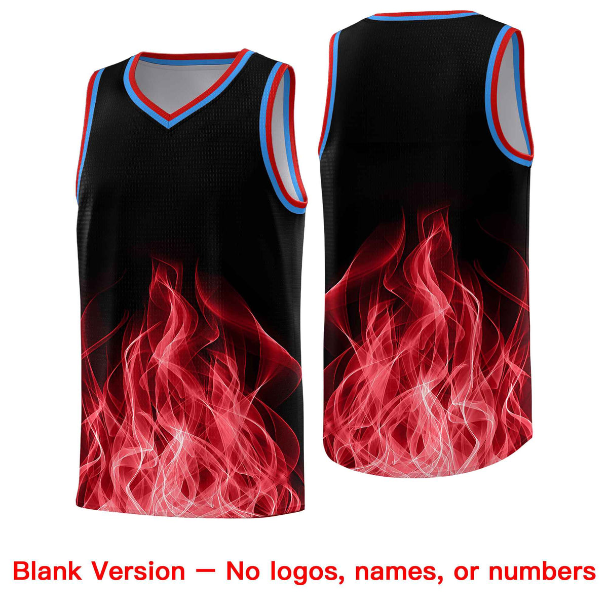 Custom Youth Basketball Jersey Black Red Flame Design Unique Team Uniform Set