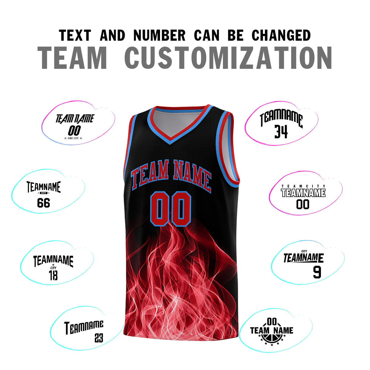 Custom Youth Basketball Jersey Black Red Flame Design Unique Team Uniform Set