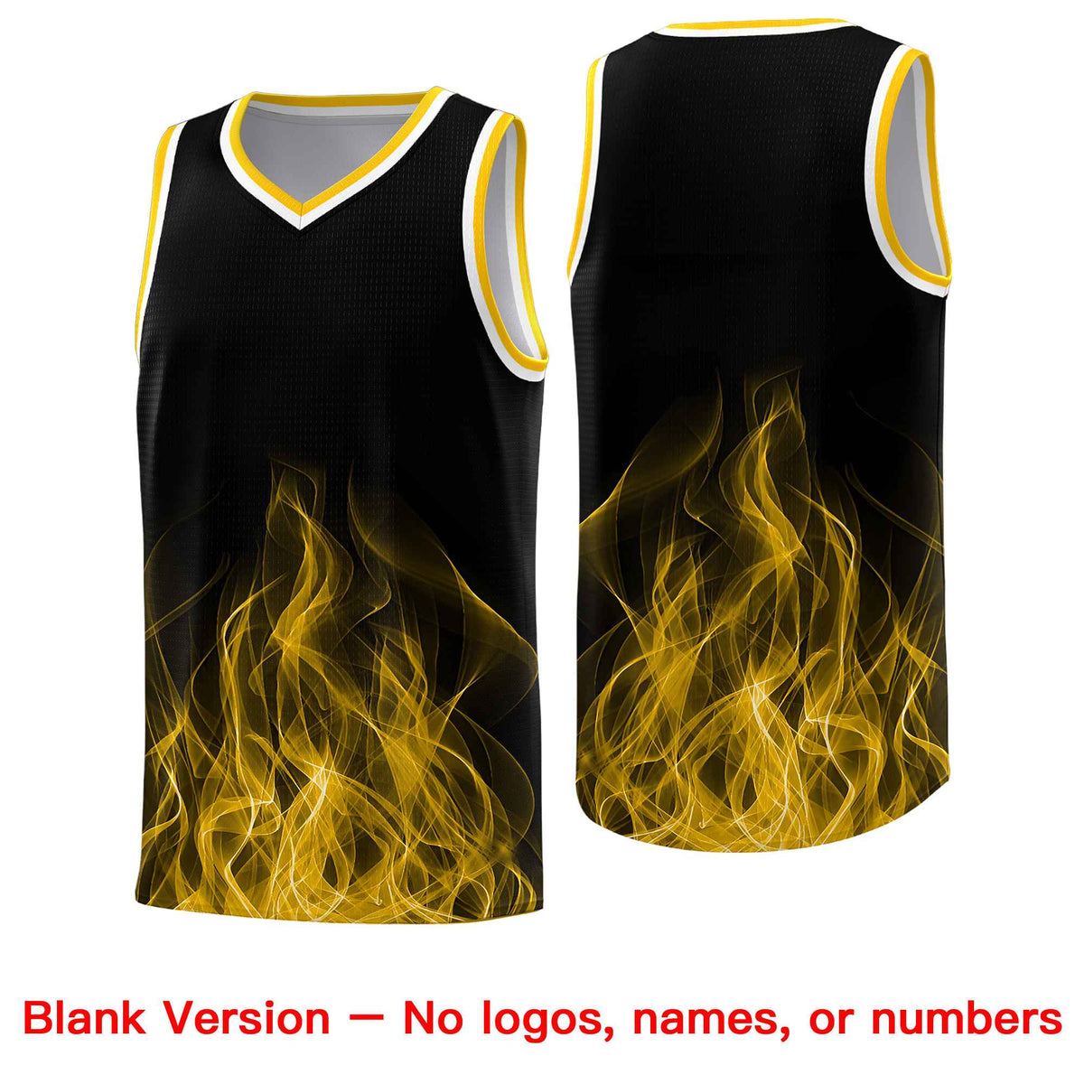 Custom Youth Basketball Jersey Black Yellow Flame Fire Design Personalized Team Uniform Set