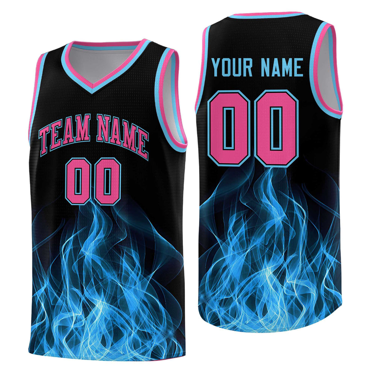 Custom Youth Basketball Jersey Black Pink Flame Design Personalized Team Uniform Set