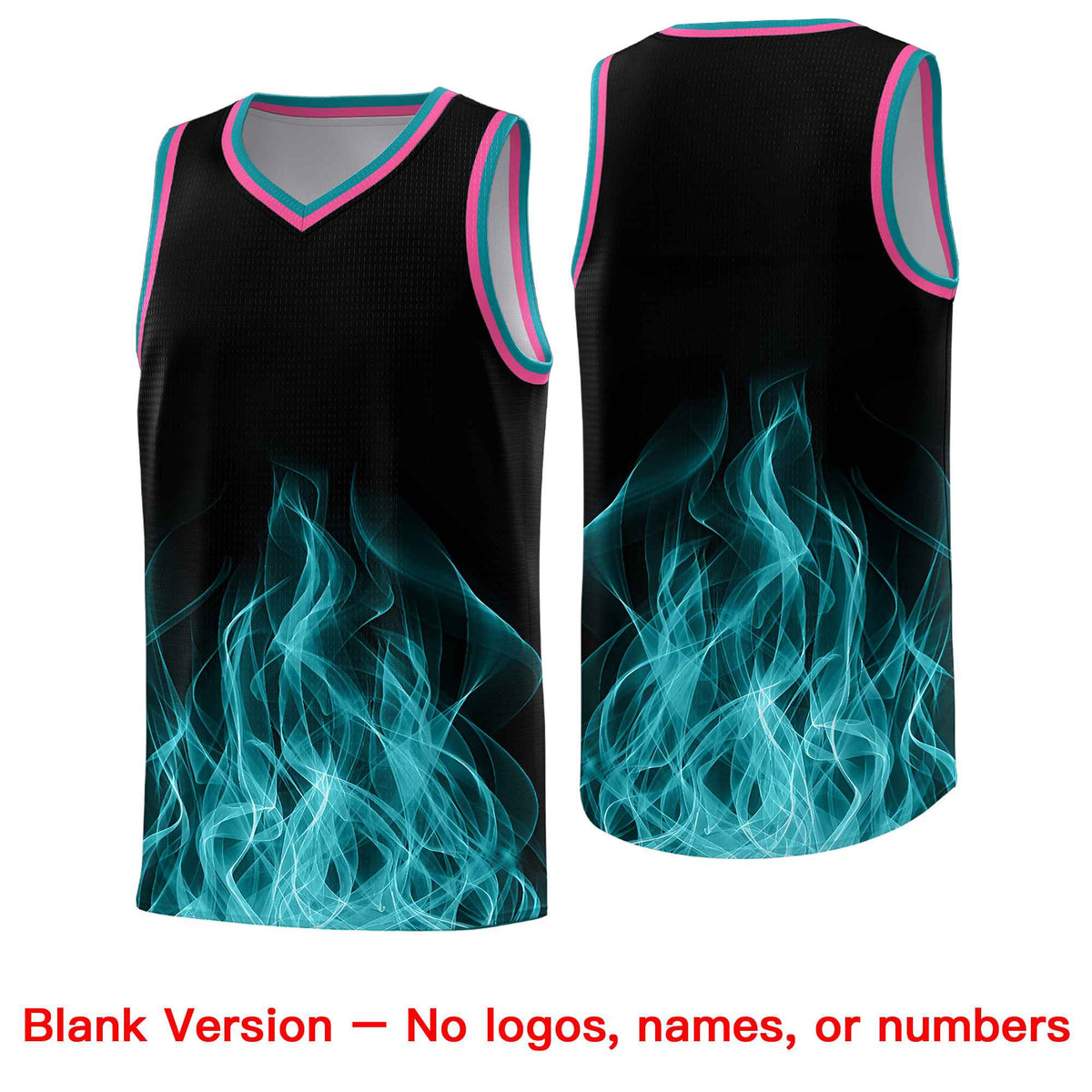 Custom Youth Basketball Jersey Black Teal Flame Fire Design Personalized Team Uniform Set