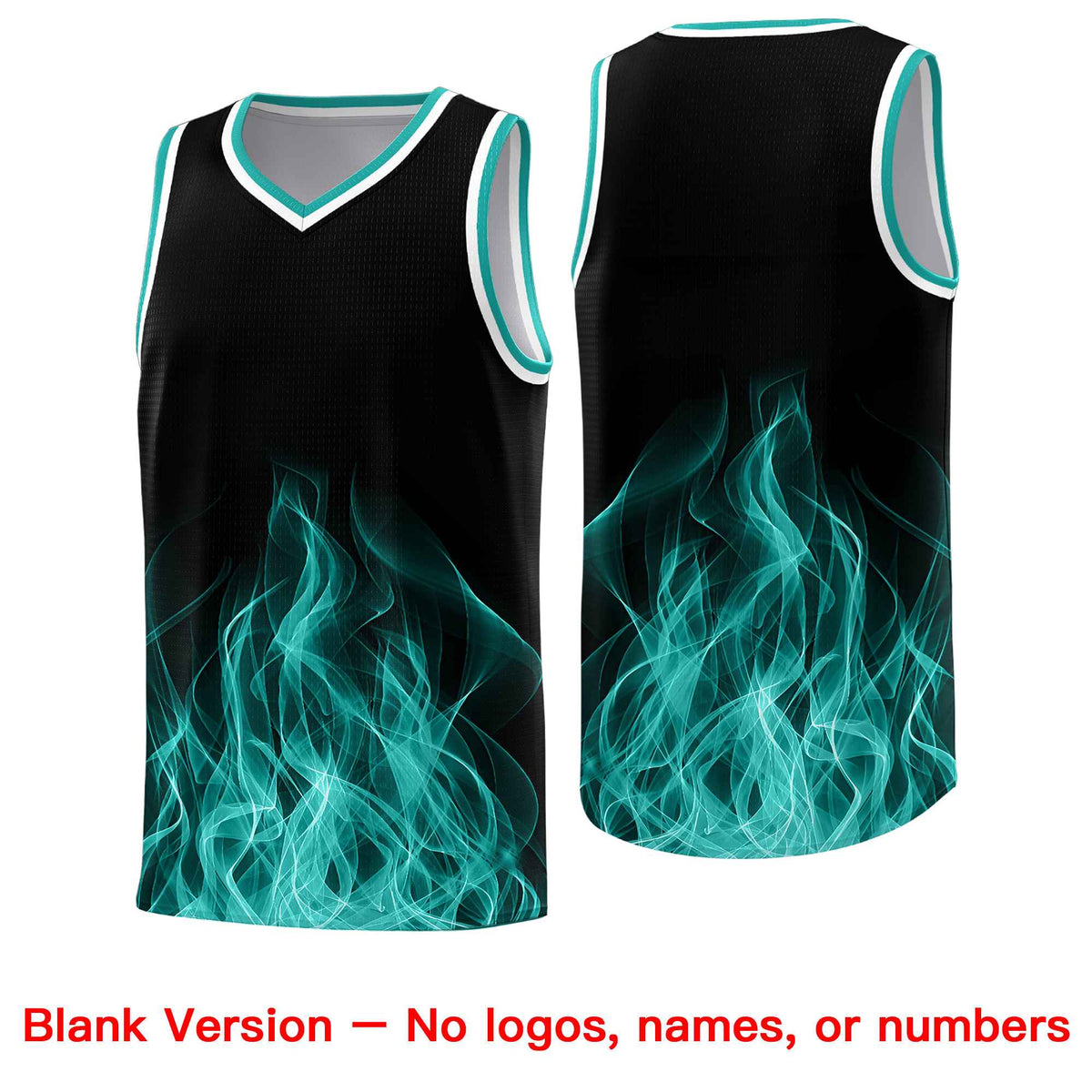 Custom Youth Basketball Jersey Black Aqua Flame Design Unique Team Uniform Set