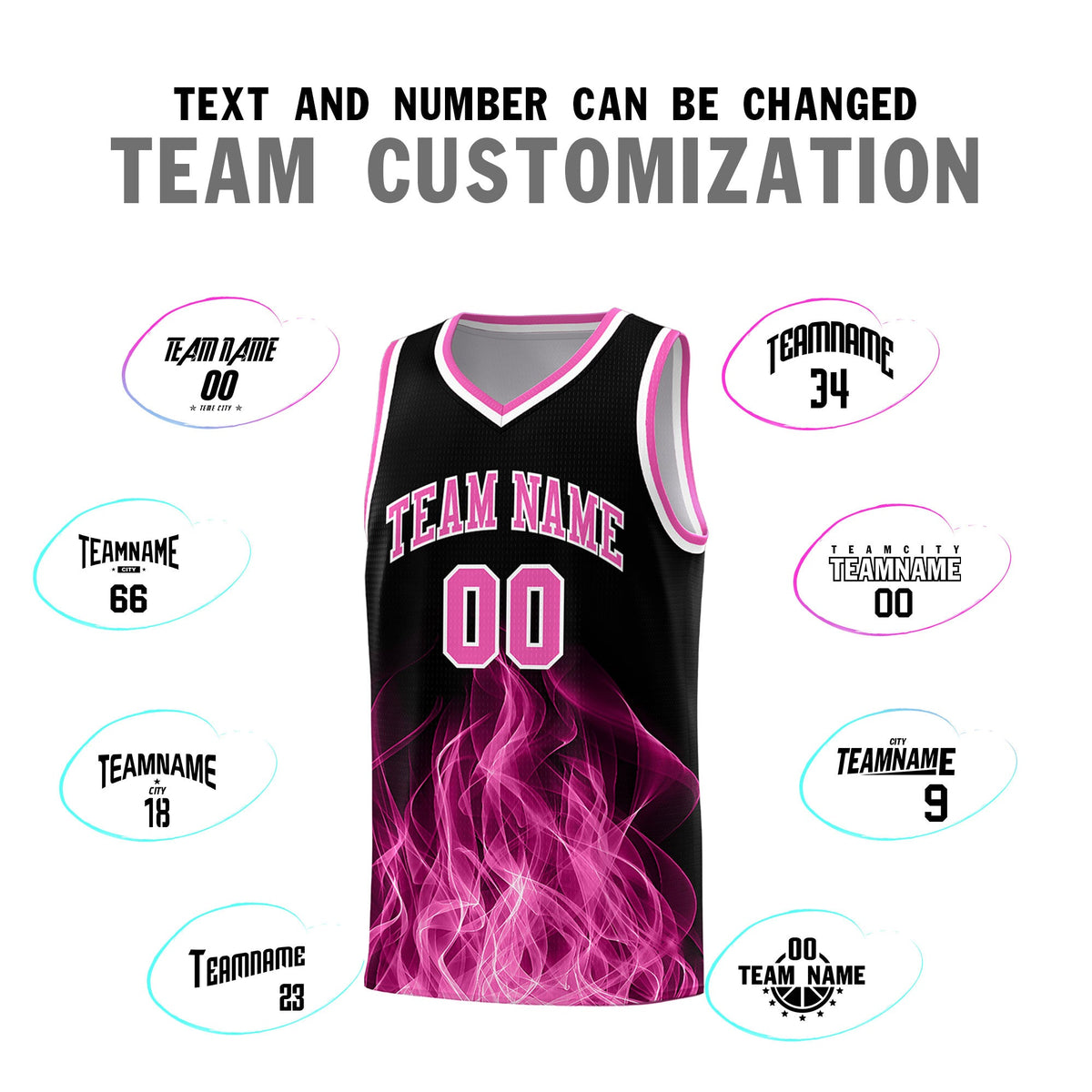 Custom Youth Basketball Jersey Black Pink Flame Fire Design Personalized Team Uniform Set