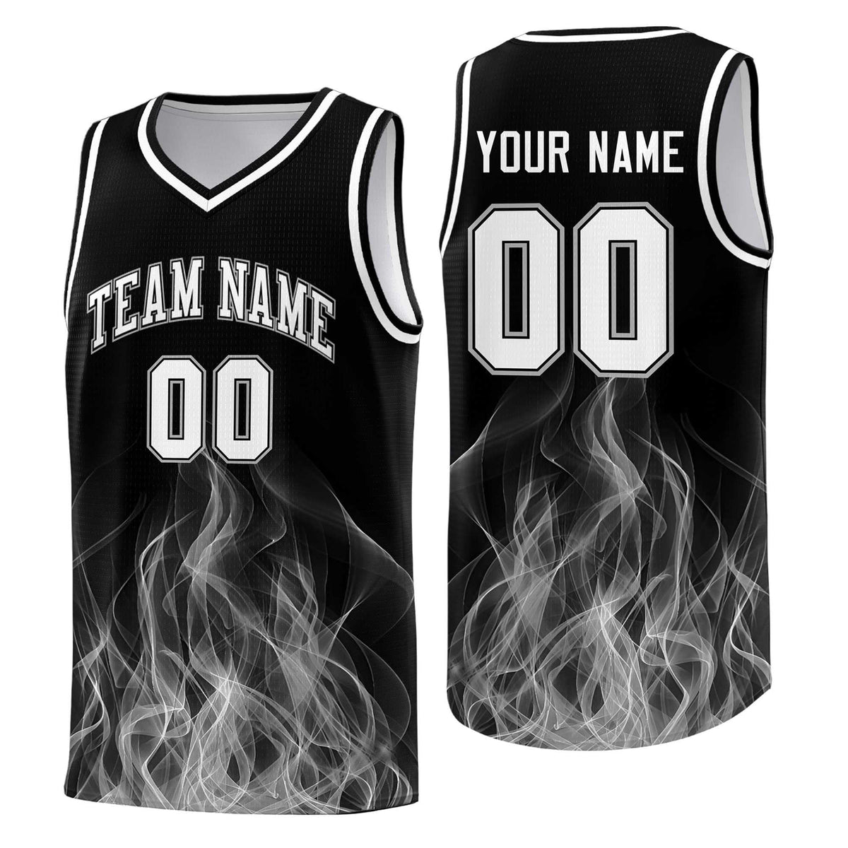 Custom Youth Basketball Jersey Black Gray Flame Fire Design Personalized Team Uniform Set