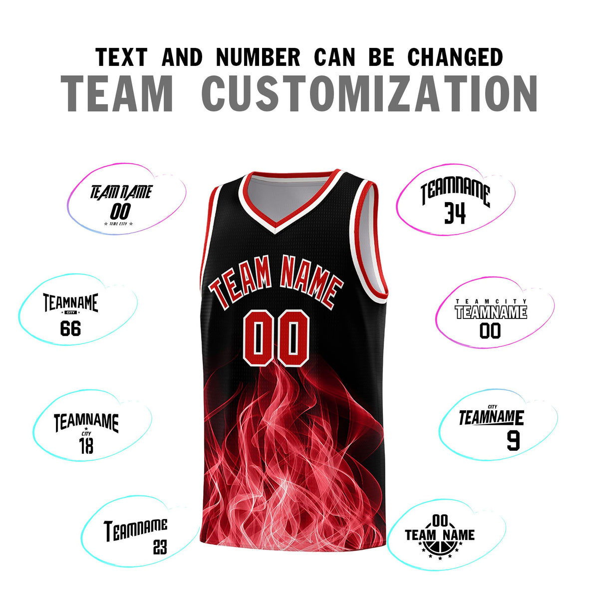 Custom Youth Basketball Jersey Black Red Flame Fire Design Personalized Team Uniform Set