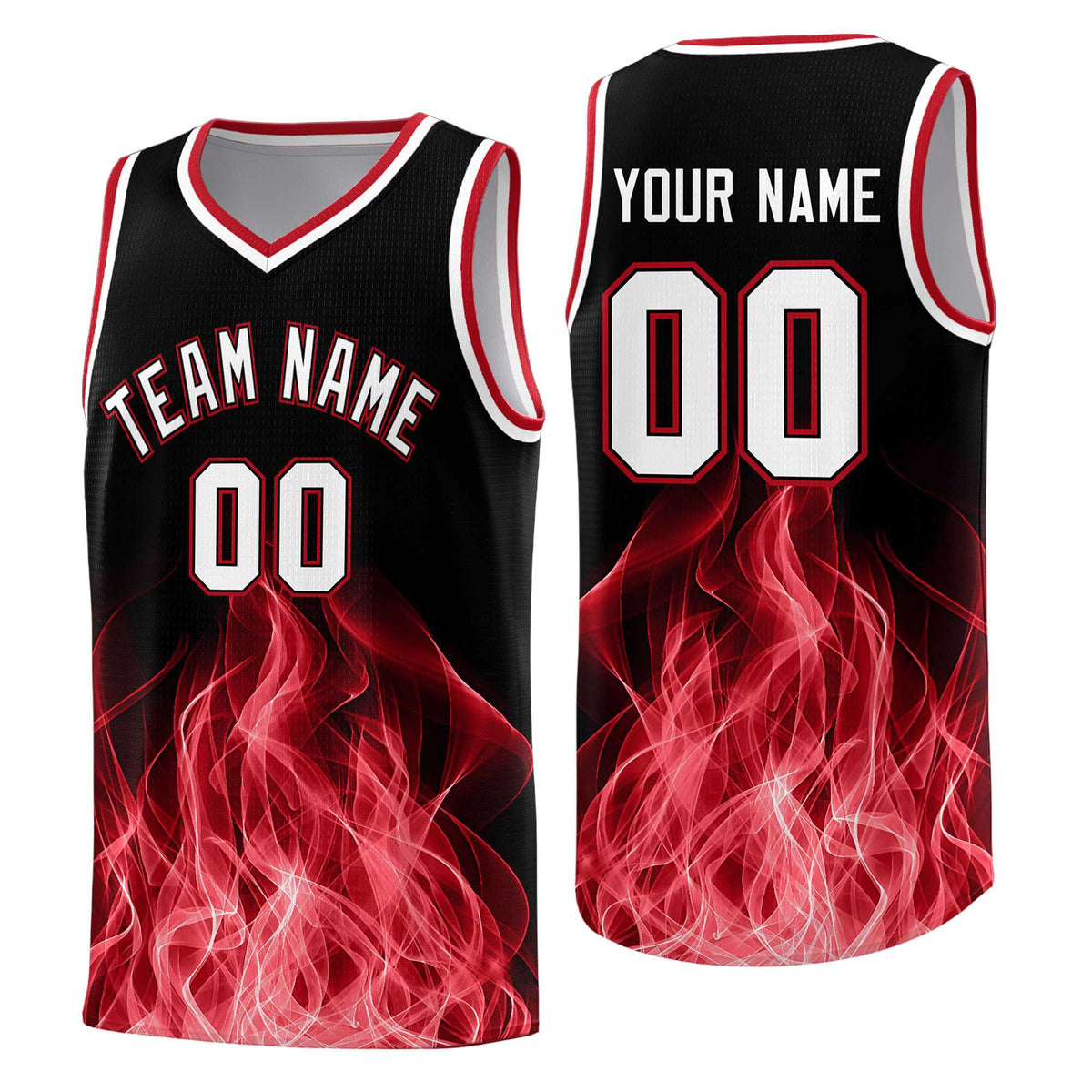 Custom Youth Basketball Jersey Black Red Flame Design Personalized Team Uniform Set