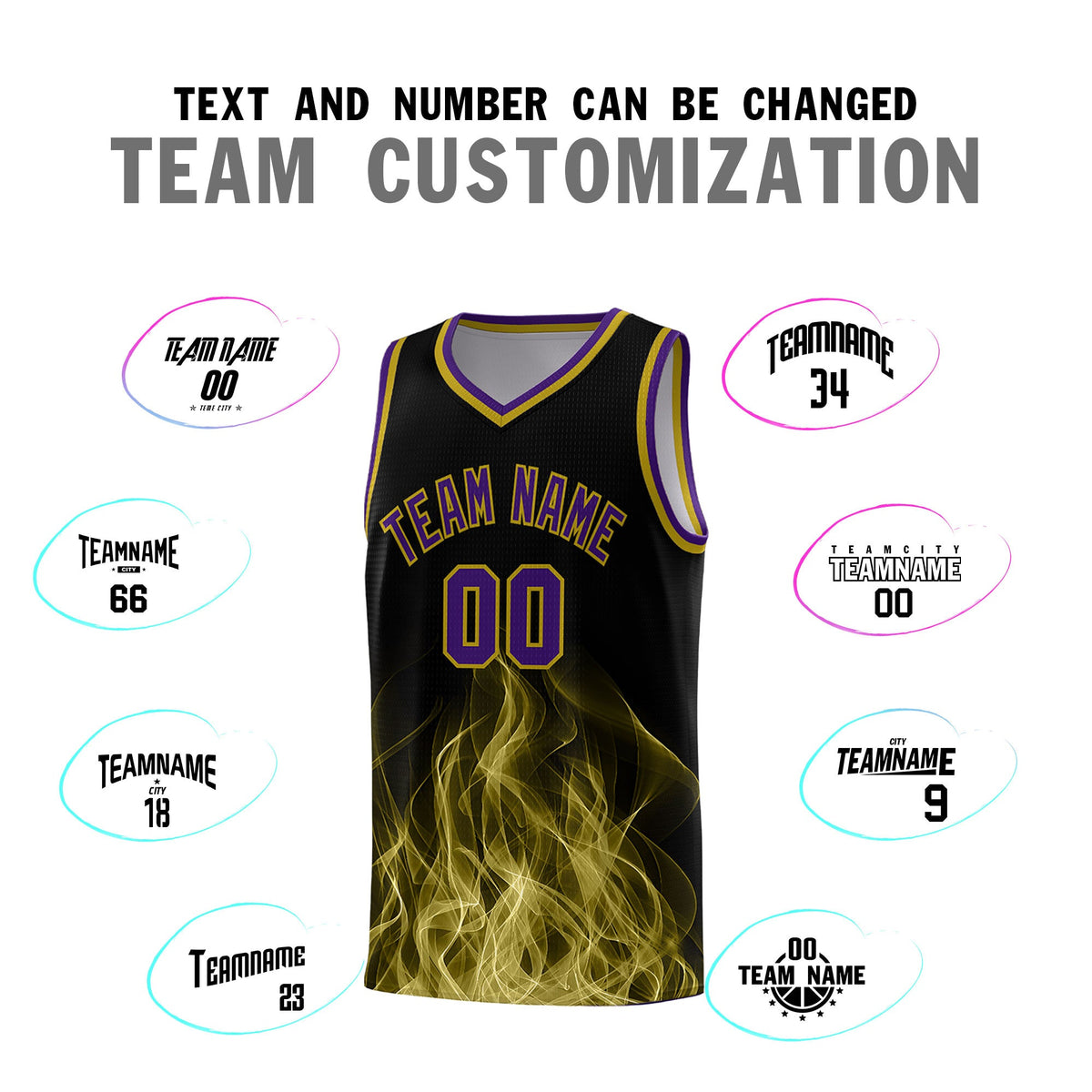 Custom Youth Basketball Jersey Black Purple Flame Design Unique Team Uniform Set