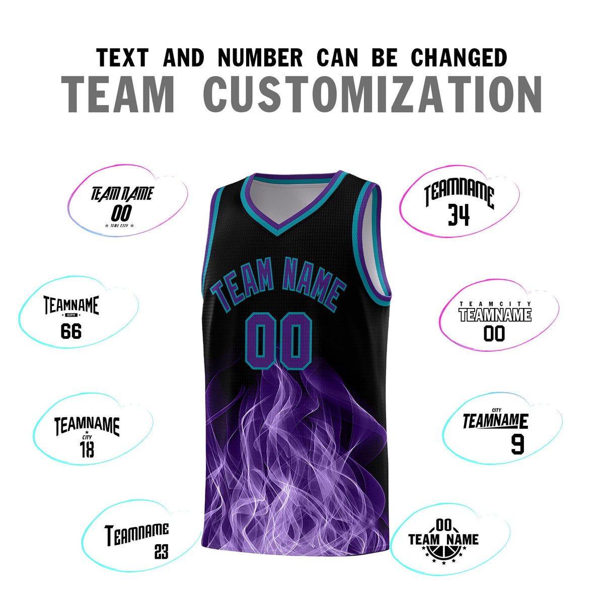 Custom Youth Basketball Jersey Black Teal Flame Design Unique Team Uniform Set