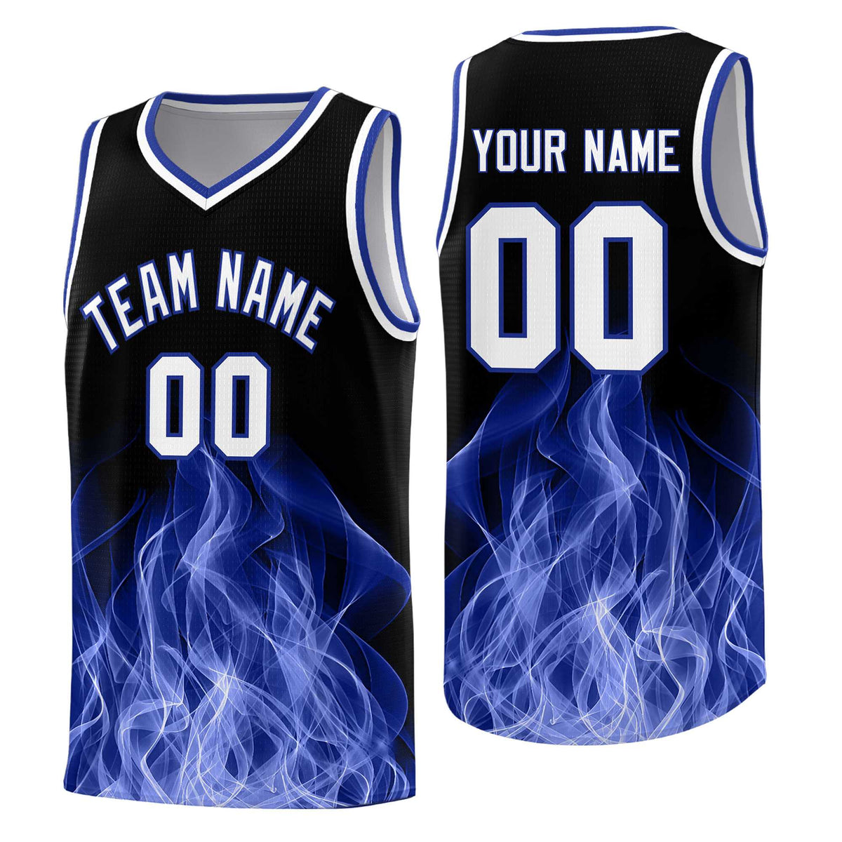 Custom Youth Basketball Jersey Black Royal Flame Design Personalized Team Uniform Set