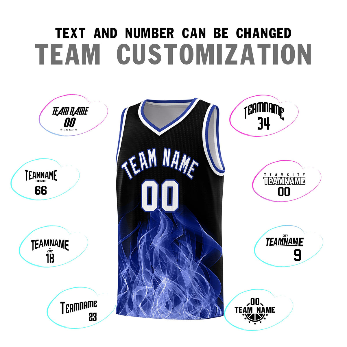 Custom Youth Basketball Jersey Black Royal Flame Design Personalized Team Uniform Set
