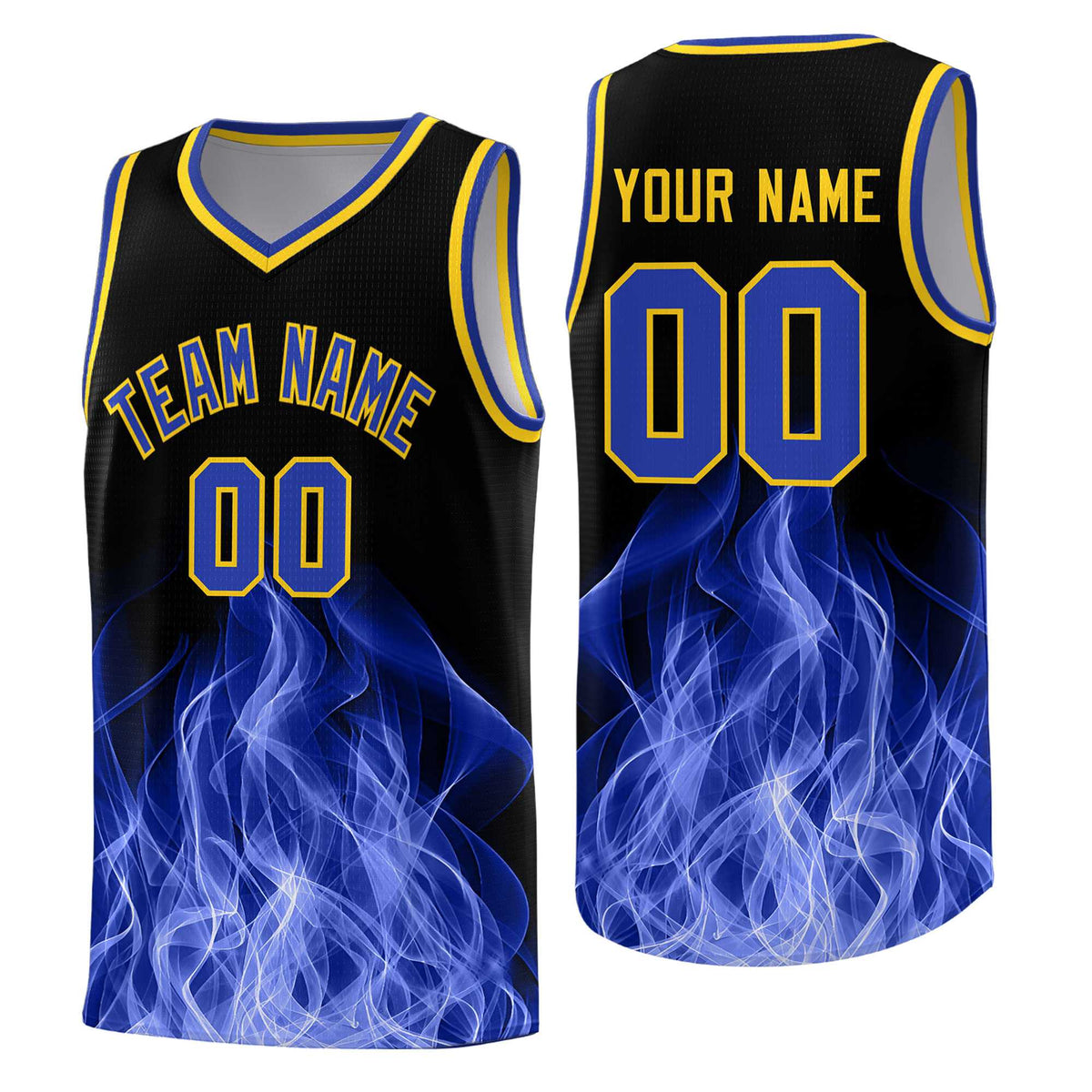Custom Youth Basketball Jersey Black Gold Flame Fire Design Personalized Team Uniform Set