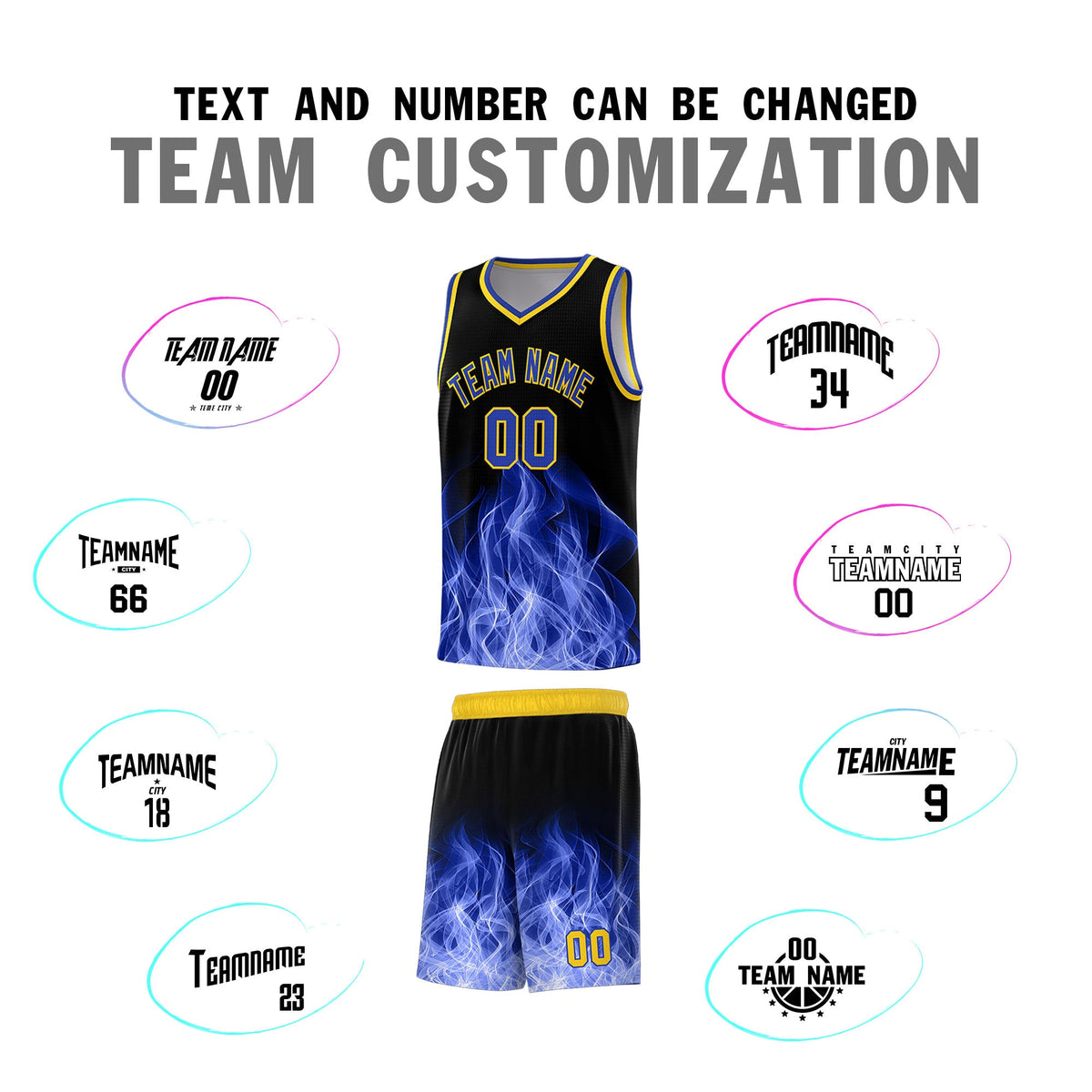 Custom Youth Basketball Jersey Black Gold Flame Fire Design Personalized Team Uniform Set