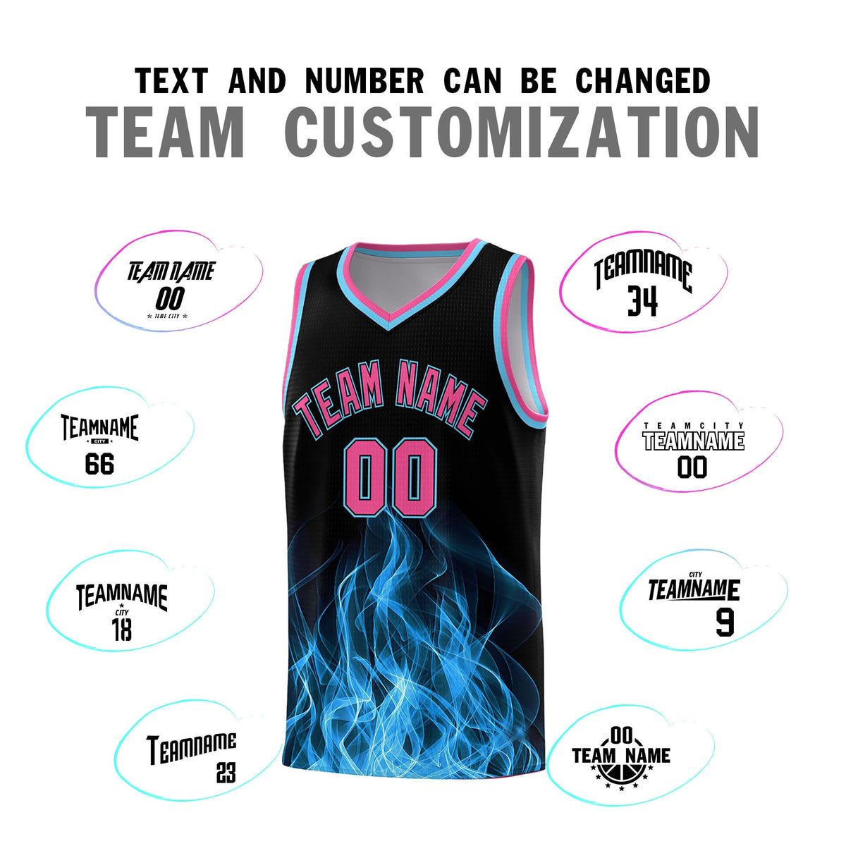 Custom Youth Basketball Jersey Black Pink Flame Design Personalized Team Uniform Set