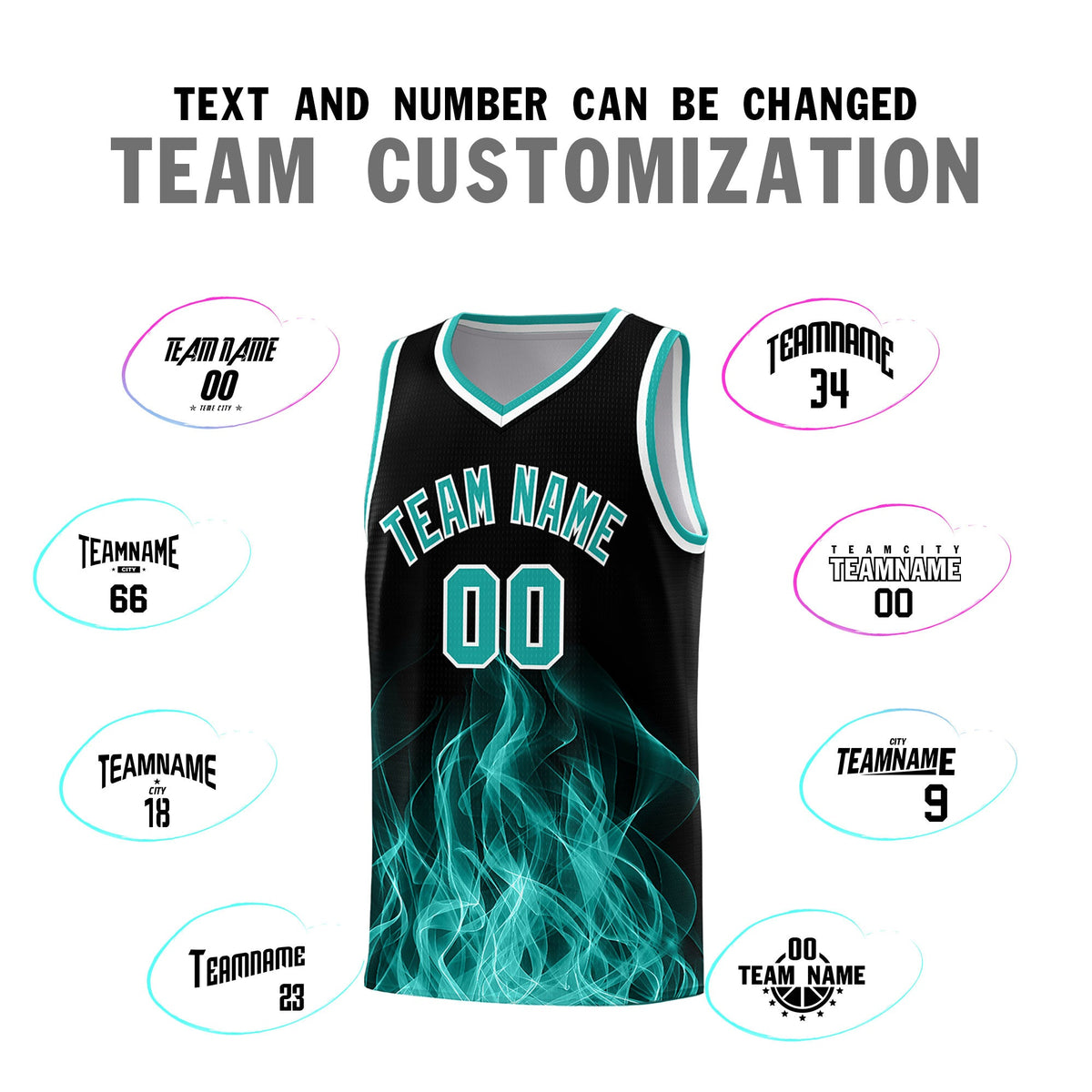 Custom Youth Basketball Jersey Black Aqua Flame Design Unique Team Uniform Set