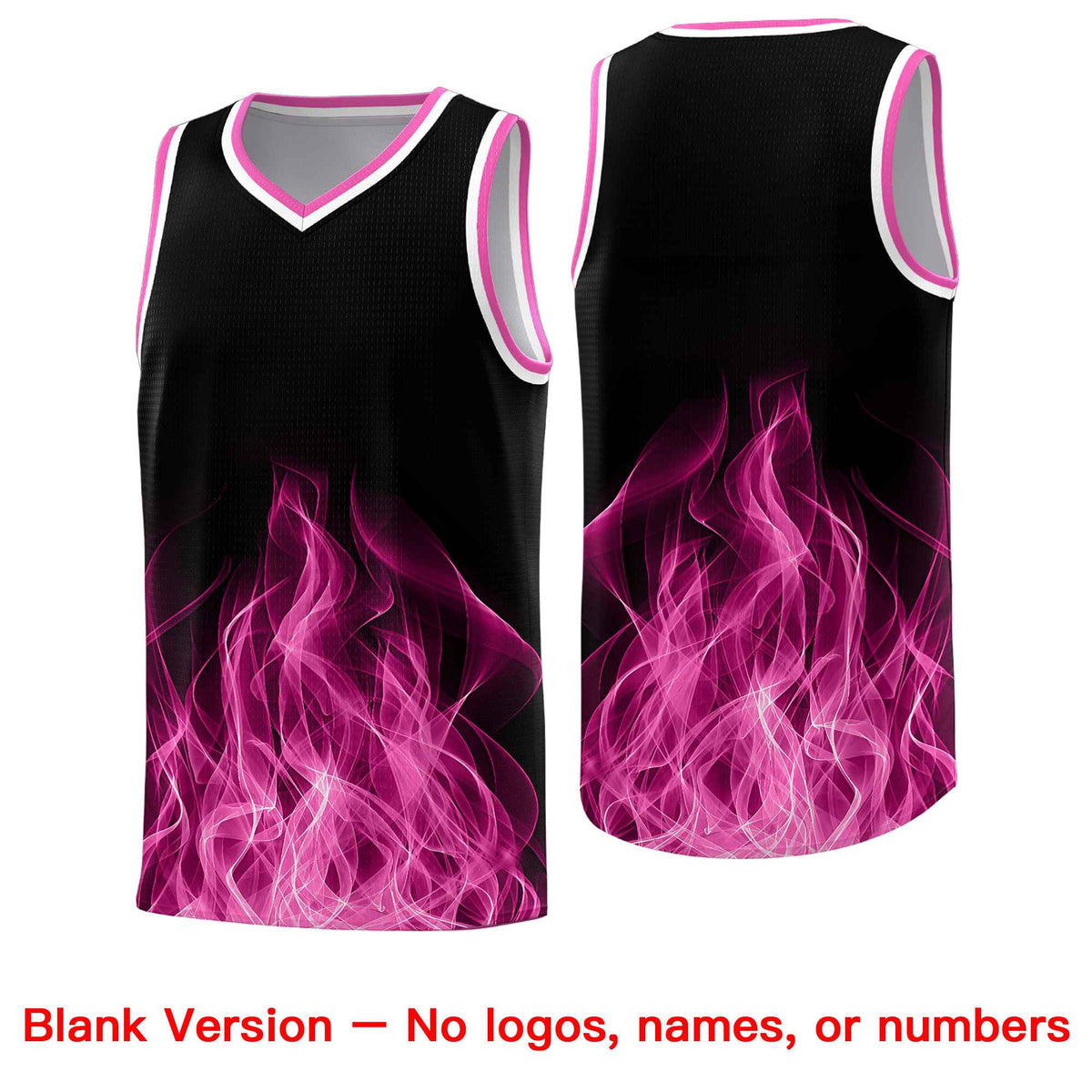 Custom Youth Basketball Jersey Black Pink Flame Fire Design Personalized Team Uniform Set