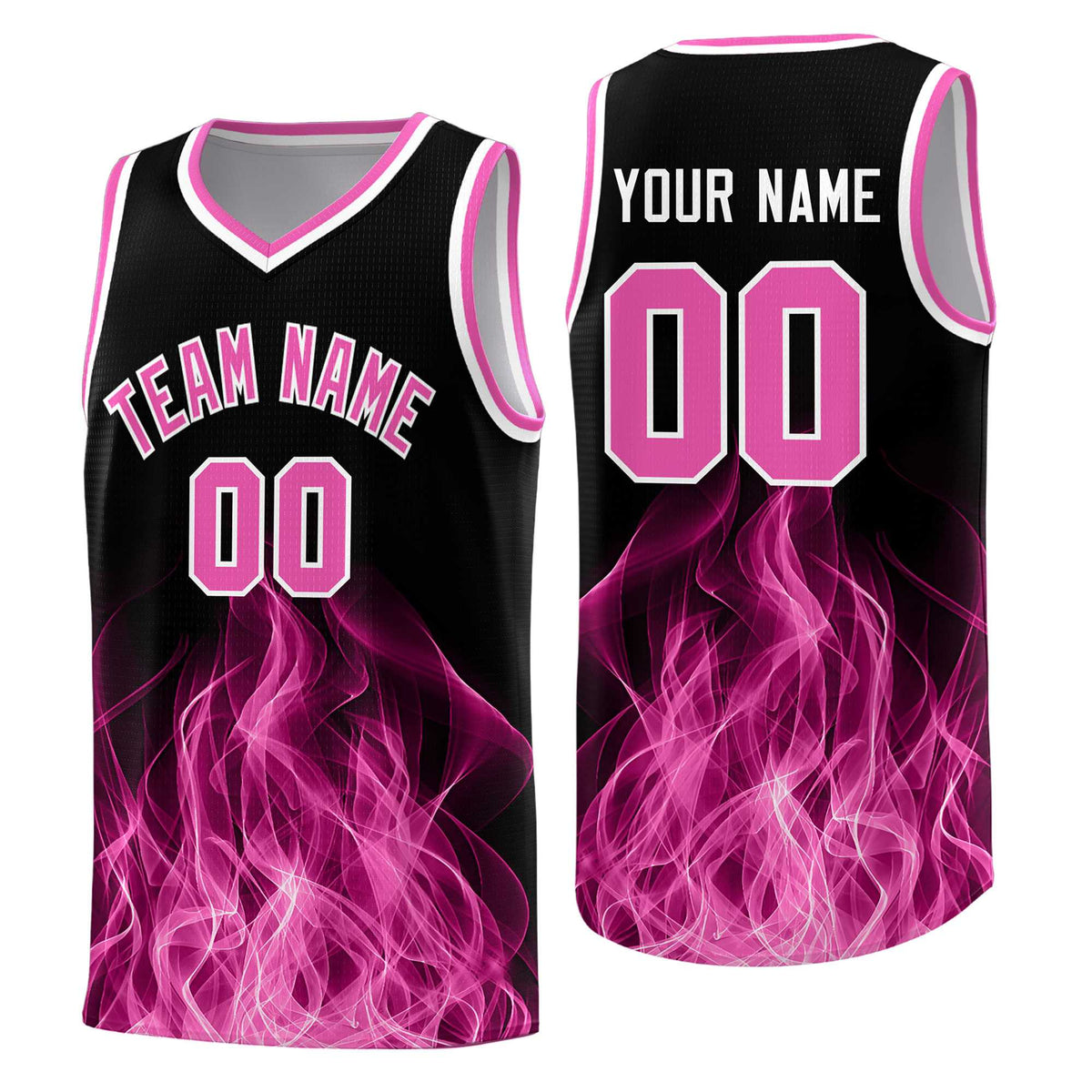 Custom Youth Basketball Jersey Black Pink Flame Fire Design Personalized Team Uniform Set